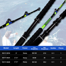 Fiblink Fishing Trolling Rod Saltwater Offshore Boat Fishing Rod 1 Piece/2 Piece Deep Drop Big Game Blue/Neon Green Fishing Pole(5'/6'6",50-80lbs/80-120lbs)