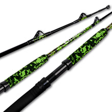 Fiblink Saltwater Fishing Rod Heavy Duty Offshore Trolling Rod 1 Piece/2 Piece Big Game Deep Drop Roller Rod Conventional Boat Green Camouflage Rod(6'/7',50-80lbs/80-120lbs)