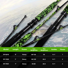 Fiblink Saltwater Fishing Rod Heavy Duty Offshore Trolling Rod 1 Piece/2 Piece Big Game Deep Drop Roller Rod Conventional Boat Green Camouflage Rod(6'/7',50-80lbs/80-120lbs)