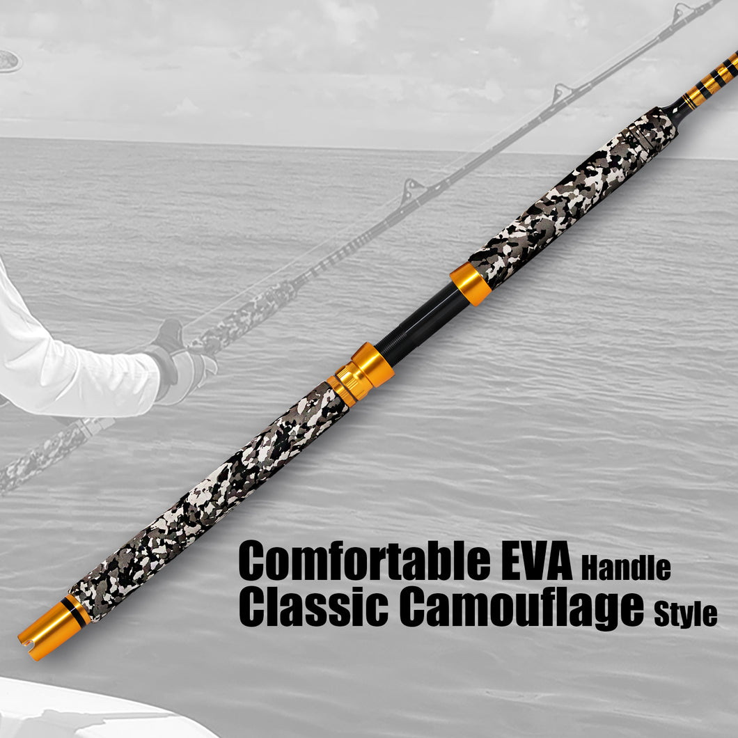  Fiblink Fishing Trolling Rod 1 Piece Saltwater Offshore Heavy  Roller Rod Big Name Conventional Boat Camo Fishing Pole (6'6,30-50lb) :  Sports & Outdoors