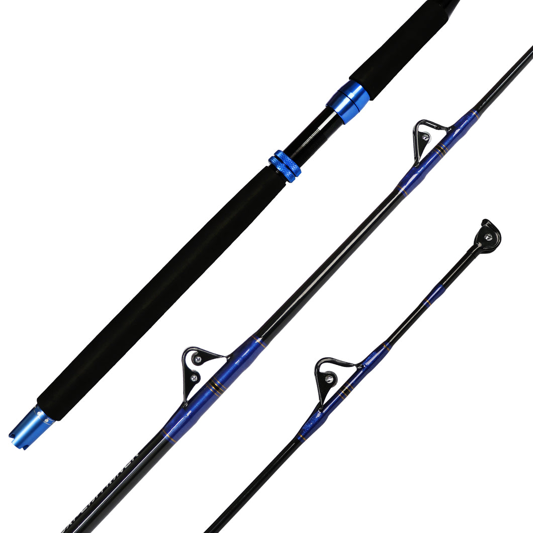Fiblink 2-Piece Saltwater Offshore Heavy Trolling Rod Roller Rod Conventional Boat Fishing Pole with Roller Guides (80-120lb, 5-Feet 6-inch)